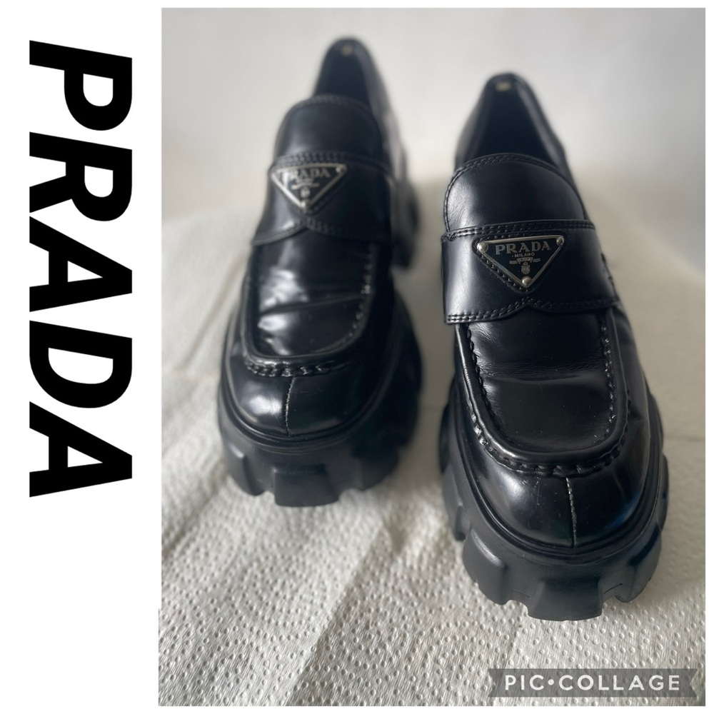🪭50% Off🪭 Make Me An Offer🪭Authentic Prada Monolith brushed leather loafers